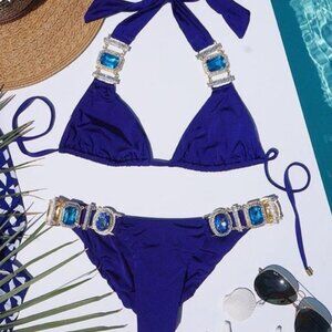 RARE Beach Bunny Jewel-Encrusted Blue Gemstone Bikini Set